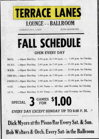Terrace Lanes (on Christiana Lake) - Sep 26 1963 Ad (newer photo)